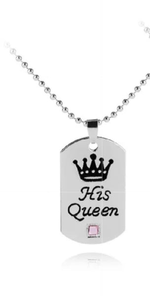 Dog Tag Necklace "Her King","His Queen"- Black