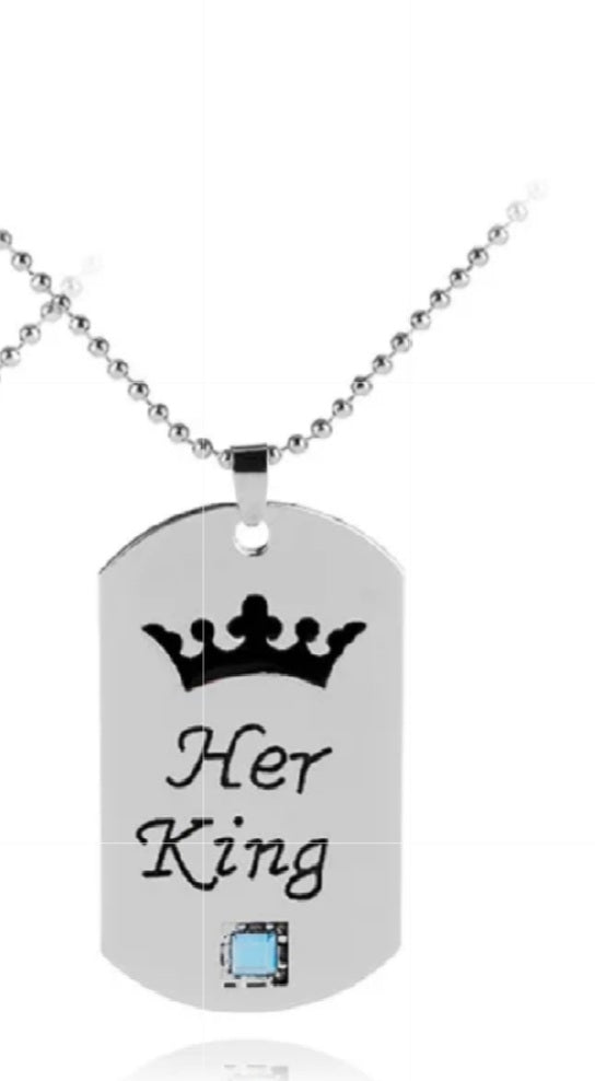 Dog Tag Necklace "Her King","His Queen"
